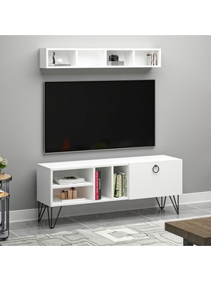 Ninnimo Kalimba Kapaklı Raflı Beyaz Mdf Tv Ünitesi & Tv Sehpası ,altı Bölmeli Tv Ünitesi Sehpası Mdf