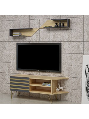 Ninnimo Izem Tv Ünitesi Tv Sehpası Safir Antrasit ,dekoratif Tv Ünitesi ,kapaklı Raflı Tv Ünitesi