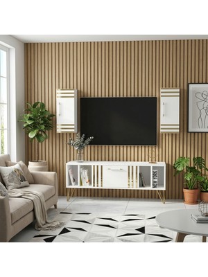 Ninnimo Doğa Kapaklı Raflı Beyaz Mdf Tv Ünitesi & Tv Sehpası