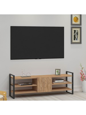 Ninnimo Lal Tv Ünitesi Tv Sehpası Demir Ayak Antikçam ,raflı Kapaklı Tv Ünitesi Demir Ayaklıklı