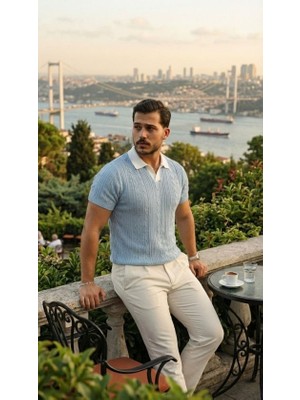 De'charme Erkek Desenli Kısa Kollu Triko Tişört - %100 Pamuk Akrilik