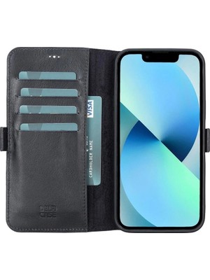 Genel Tedarik Apple iPhone 13 Pro Max Uyumlu Deri Cüzdanlı Kılıf Siyah