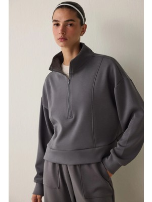 Penti Gri Modal Dik Fermuar Yaka Sweatshirt
