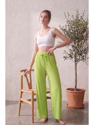 Farya Home Yüksek Bel Bol Paça Şeritli Kaşkorse Yazlık Pijama Altı