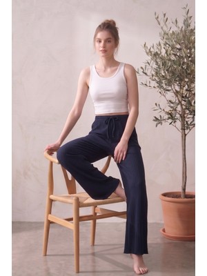 Farya Home Yüksek Bel Bol Paça Şeritli Kaşkorse Yazlık Pijama Altı
