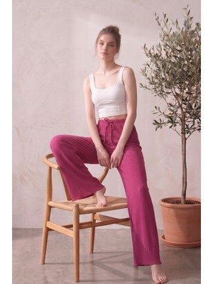Farya Home Yüksek Bel Bol Paça Şeritli Kaşkorse Yazlık Pijama Altı