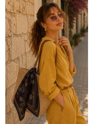 Afvente Desenli Fular Altın