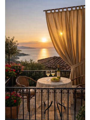Perde Plus Balkon Perdesi Birit Detaylı Tasarım Buldan Keten %100 Pamuklu Fon Perde