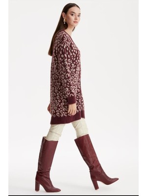 21264 Leopar Desenli Mink Triko Hırka