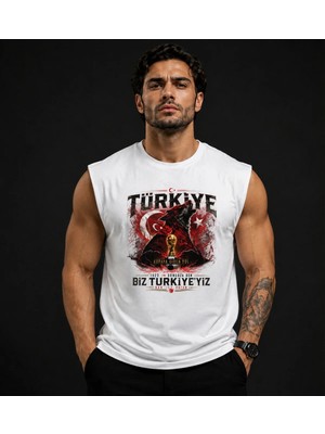 Enb1r Moda Erkek Sıfır Kol Kurt Figürlü Türkiye Temalı Baskılı Premium Spor Atlet
