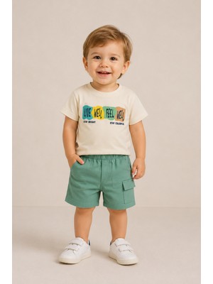 Ugly Duck 01-04 Yaş Erkek Bebek Krem Yeşil Şortlu Takım - Krem-Yeşil