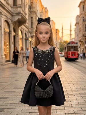 Ay Kids Kız Çocuk Taş Işlemeli Çantalı Abiye Elbise 1920