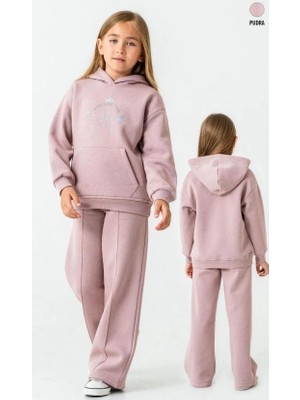 Ay Kids Kız Çocuk 3 Iplik  Şardonlu Kapüşonlu Alt Üs Takım Eşofman Takımı 4204P-