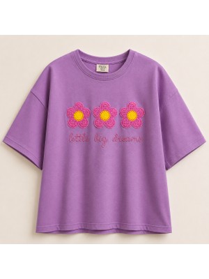 Ozzy Kids Kız Çocuk Önü Çiçek Nakışlı Tişört