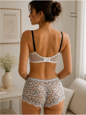 Intive Lingerie Nbb Siyah/beyaz Desteksiz Balenli Çiçek Desenli Brazilan Tangalı Günlük Sütyen Takım