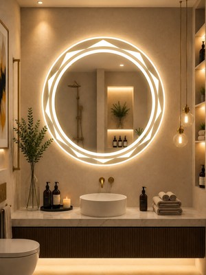 Eagle Mirror Diamond Halo Yuvarlak LED Ayna - Dokunmatik Sensörlü Işıklı Banyo Aynası - Dekoratif Duvar Aynası