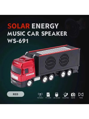 Bluetooth Hoparlör Kırmızı Renk Güneş Enerjili Kamyon Tır Araba Tasarım 10 Watt Tws Fm Radyo
