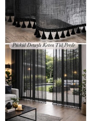 Perde Plus Keten Tül Perde Tasarım Eteği Fırfırlı Kırık Beyaz