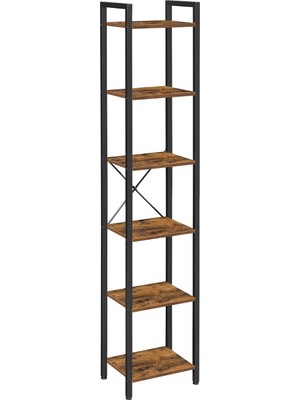 Vasagle Raf, Kitaplık, Dikili Raf, DVD Rafı, 6 Seviyeli, Ofis Rafı, Açık Raflar, Ofis, Oturma Odası, Yatak Odası, Mutfak Için, 30 x 40 x 187,5 Cm, Vintage Kahverengi-Siyah LLS101B01