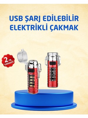 Genel Tedarik Tip C Şarjlı Dijital Ekranlı Çakmak ve El Feneri