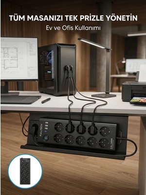 Sibelora Home USB ve Type-C Şarj Özellikli 10'lu Çoklu Priz