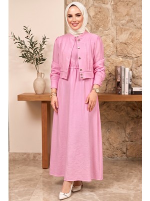 Hadiora Kadın Pembe Ceketli Takım Modern Kesim Tesettür Elbise
