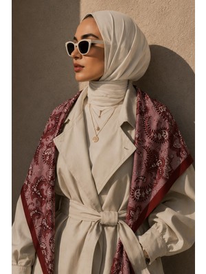 Afvente Otantik Desen Bordo-Gül Kurusu Soft Fular Eşarp 90X90 cm