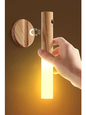 Eco Lounge Sensörlü Şarjlı LED Ahşap Görünümlü Kablosuz Duvar Lambası Gün Işığı Aplik