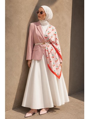 Afvente Retro Kiraz Desen Pembe-Kırmızı Soft Fular Eşarp 90X90 cm