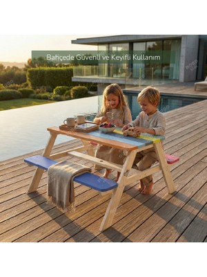 Mobokids Çocuk Piknik Masa Bank Puma Çok Renkli Masif Ahşap 4 Kişilik Junior 6 - 12 Yaş Çok Renkli