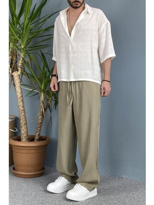 Alışveriş Sokağı Modal Kumaş Bağcıklı Baggy Pantolon Haki