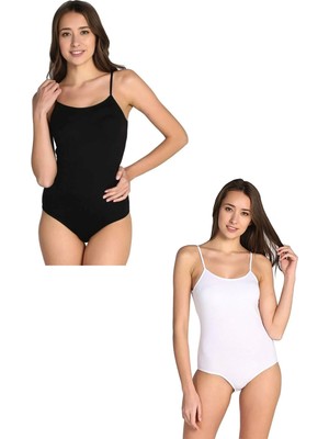Tutku Kadın Siyah 2'li Paket 1 Adet Siyah 1 Adet Beyaz Ip Askılı Kancalı Çıtçıtlı Badi Body Zıbın