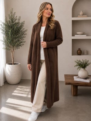 SFG Life Moda Kadın Standart Kol Uzun Maxi Boy Kışlık Triko Sakallı Hırka