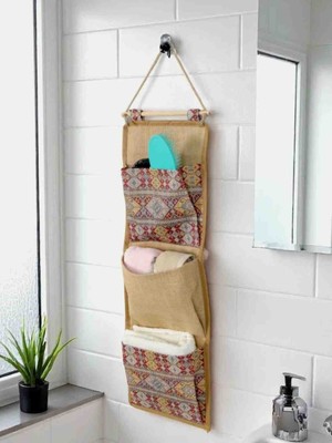 Formzen Bohem Jüt Duvar Düzenleyici Organizer – 3 Bölmeli Askılı Saklama Cebi (20X60 Cm)