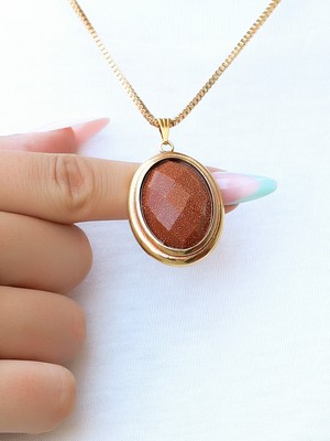 Esha Store Doğal Taş Yıldız Doğal Taşlı Kadın Oval Kolye EUK53YLDZ
