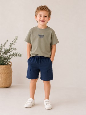 NK 04-08 Yaş Erkek Çocuk Indigo Şortlu Takım - Indigo Mavi