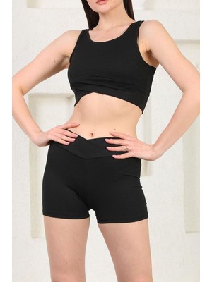 Alışveriş Sokağı Fitilli Büstiyer ve Şort Spor Takım Lila Renk