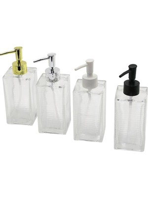 Cam Sıvı Sabunluk - Buzlu Çizgili Desenli Şişe - Renkli Plastik Pompa  Midastech