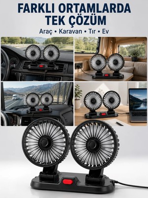 Freedom Storee Araç, Karavan ve Tır Için Çift Fanlı Mini Vantilatör