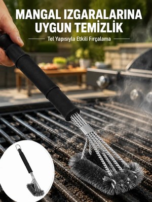 Teknoparkx Uzun Saplı Izgara Temizleme Fırçası Çelik Telli Yeni Nesil