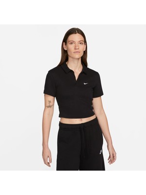 Nike Essential Ss Polo Crop Top Crop Siyah Kadın Polo Yaka T-Shirt | DV7884-010