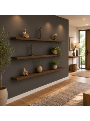 Woodwera El Yapımı Masif Çam Yüzen Raf Gizli Askılı Dekoratif Duvar Rafı