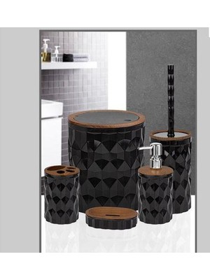 Kosova Banyo Seti 5'li Kare Ahşap Desenli Siyah Plastik OKY-1308 Dmd-11