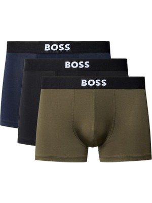 Boss Erkek Üçlü Paket Esnek Mikrofiber Kumaşlı Logo Detaylı Elastik Bel Bantlı Lacivert Boxer 50555054-982
