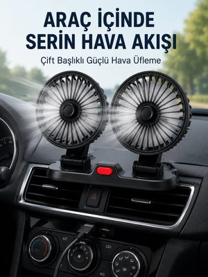 Negok Ayarlanabilir Çift Başlıklı Sessiz Araç Içi Vantilatör