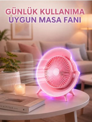 Negok Renkli Ambiyans Işıklı Taşınabilir Masaüstü Vantilatör