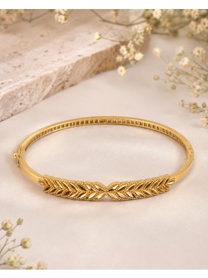 Sarezza Gold Altın Başak Desenli Kelepçe Bilezik 4,40 Zarif Günlük Bilezik