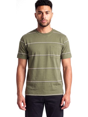Boss Erkek Normal Kesim Yuvarlak Yakalı Çizgi Desenli Pamuklu Kısa Kollu Yeşil T-Shirt 50565027-347