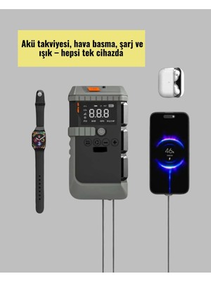 Negok Işıklı Hava Kompresörlü Taşınabilir Akü Takviye Ünitesi Yeni Nesil