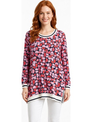 Neden Tekstil Kadın Geometrik Desenli Uzun Kollu Tunik T-Shirt
